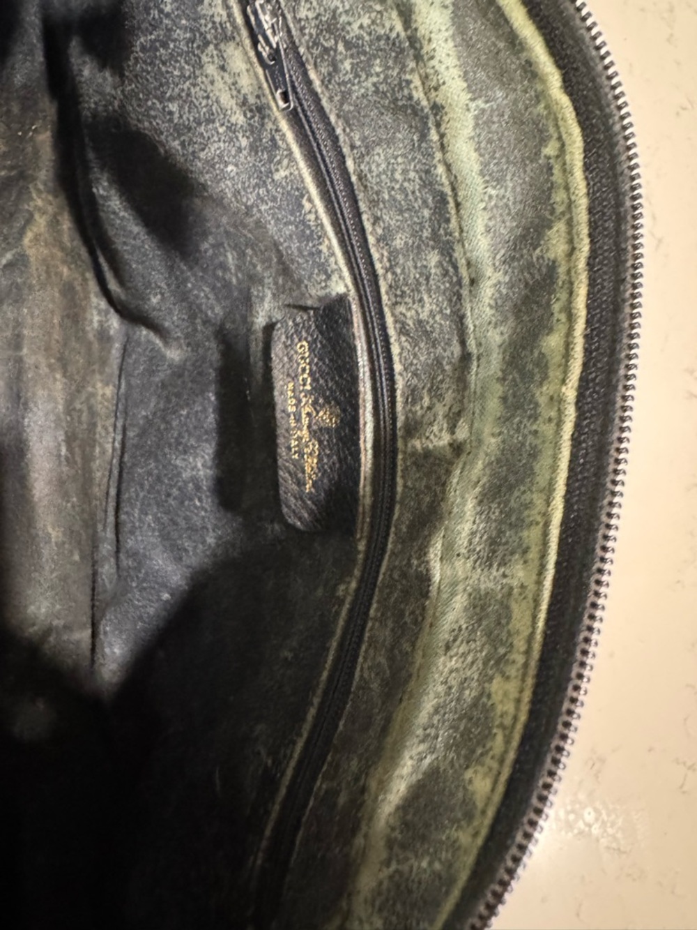 Gucci Beige Monogram Shoulder Bag with Navy and Red Web Stripe - Picture 10 of 11